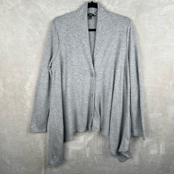 Talbots Sweater Womens Medium Gray Button Front Cardigan Wool Blend Lagenlook - Picture 1 of 12